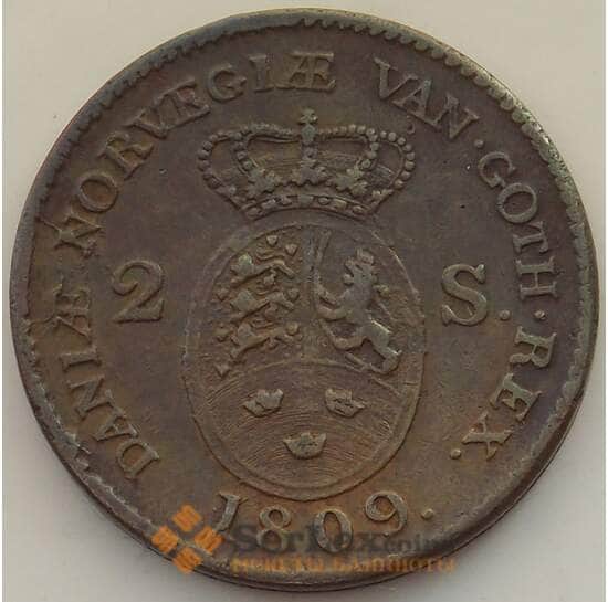 Дания 2 скиллинга 1809 КМ663 VF арт. 13043
