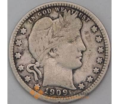 Монета США 1/4 доллара 1909 D КМ114 VF арт. 26132