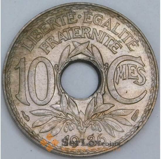 Франция 10 сантимов 1936 КМ866a UNC арт. 57326