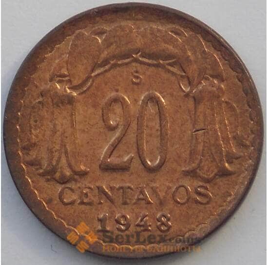 Чили 20 сентаво 1948 КМ177 aUNC (J05.19) арт. 17464