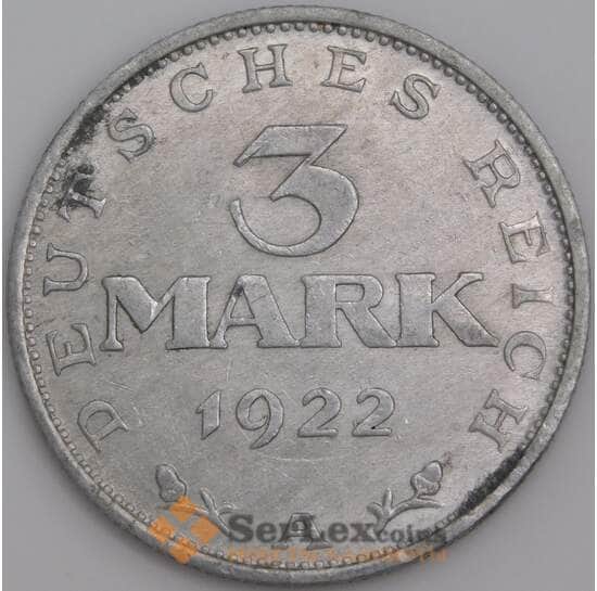 Германия монета 3 марки 1922 А КМ29 AU арт. 47669