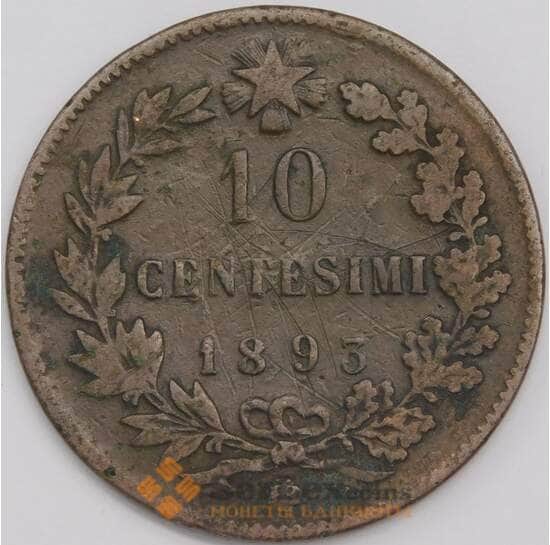 Италия монета 10 чентезимо 1893 B/I КМ27 F арт. 40512