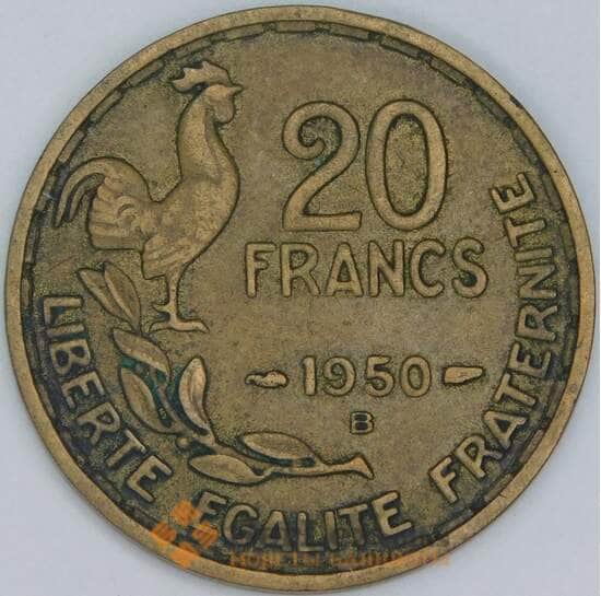 Франция 20 франков 1950 B КМ916.2 XF 3 пера арт. 57054 Франция 20 франков 1950 B КМ916.2 XF 3 пера арт. 57054