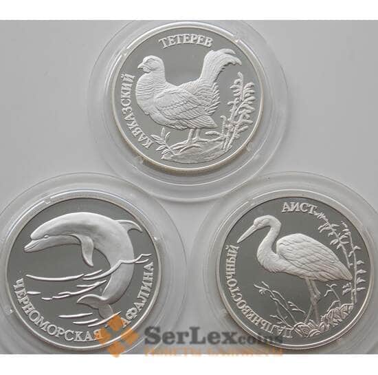 Россия 1 рубль (3 шт) 1995 Proof Красная книга - Тетерев, Афалина, Аист арт. 10004
