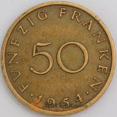 Саар (Саарленд) монета 50 франков 1954 КМ3 XF арт. 47366