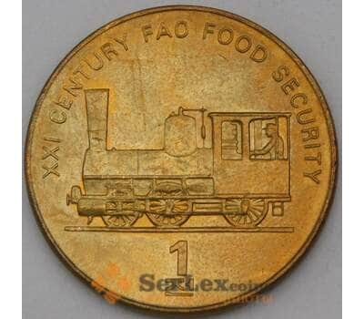 Монета Северная Корея 1 чон 2002 КМ195 UNC ФАО паровоз арт. 26950