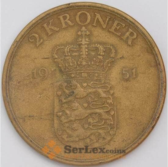 Дания 2 кроны 1951 КМ838 VF арт. 38915