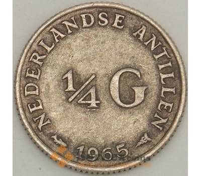Монета Нидерландские Антиллы 1/4 гульдена 1965 КМ4 VF Серебро (J05.19) арт. 19011