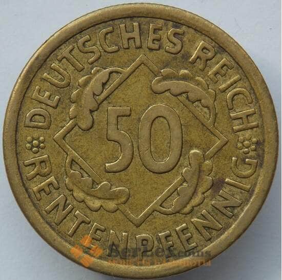 Германия 50 пфеннингов 1924 A КМ41 XF (J05.19) арт. 14787