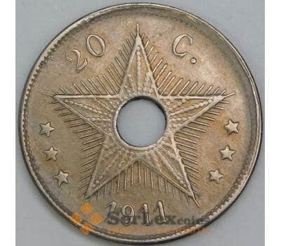 Бельгийское Конго 20 сантимов 1911 КМ19 XF арт. 55301