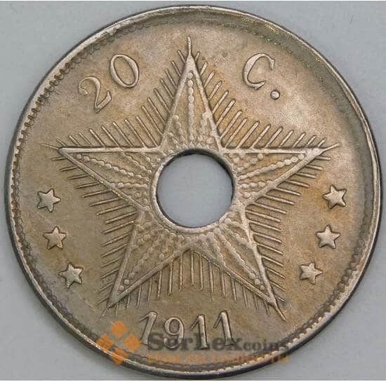 Бельгийское Конго 20 сантимов 1911 КМ19 XF арт. 55301