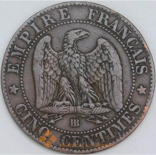 Франция 5 сантимов 1855 BB КМ777 VF арт. 56705