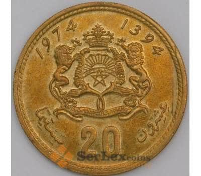 Марокко монета 20 сантимов 1974 Y61 aUNC арт. 44883