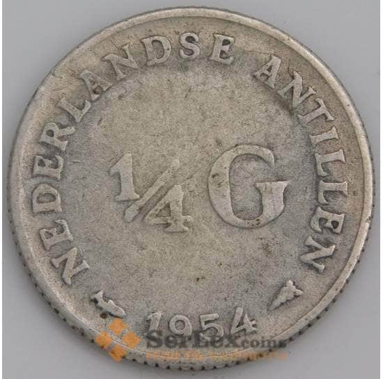 Нидерландские Антиллы монета 1/4 гульдена 1954 КМ4 F  арт. 46227