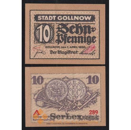 Германия Польша Gollnow 10 пфеннигов 1920 G30.4a UNC арт. 52012