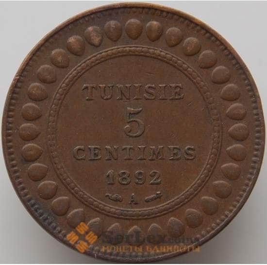 Тунис монета 5 сантимов 1892 КМ221 XF арт. 10082