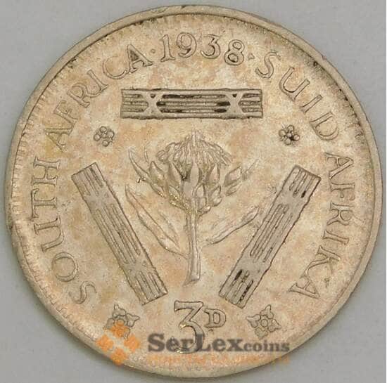 Южная Африка ЮАР 3 пенса 1938 КМ26 F  арт. 56387