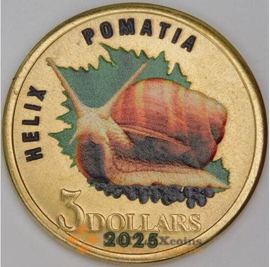 Малаита 3 доллара 2025 UNC Улитка арт. 54671 Малаита 3 доллара 2025 UNC Улитка арт. 54671
