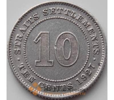 Монета Стрейтс Сеттлментс 10 центов 1927 КМ29b VF арт. 11427