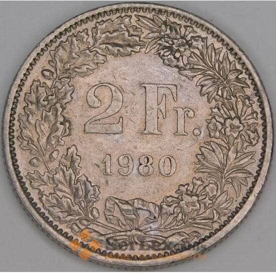 Швейцария 2 франка 1980 КМ21а XF арт. 52938