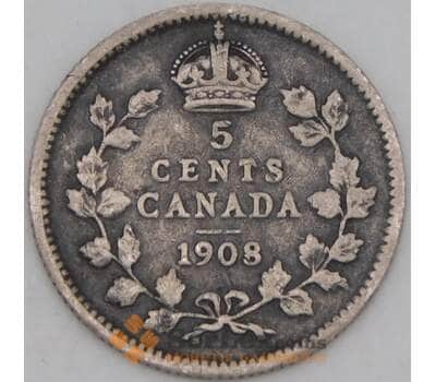 Монета Канада 5 центов 1908 КМ13 F арт. 21989