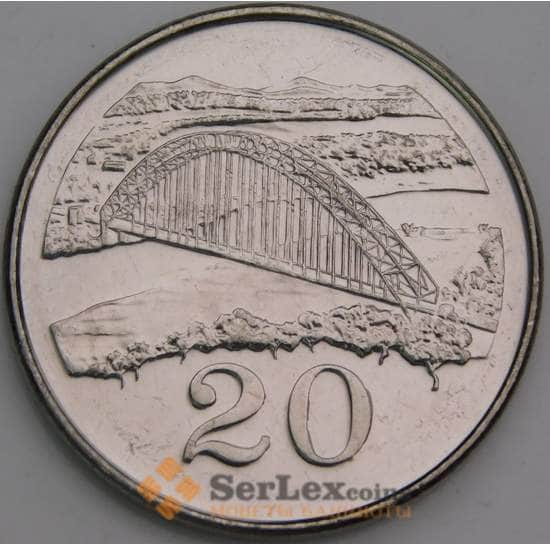 Зимбабве 20 центов 2002 КМ4а UNC  арт. 18095