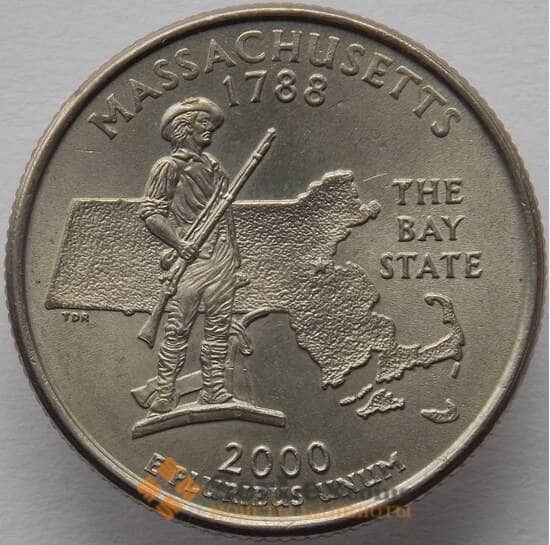США 25 центов 2000 P КМ305 UNC Массачусетс арт. 15441