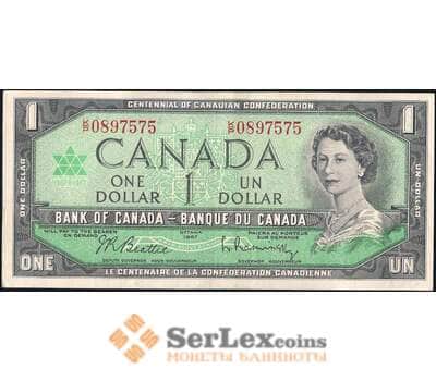 Банкнота Канада 1 доллар 1867-1967 Р84b с серийным номером  реже XF арт. 23905