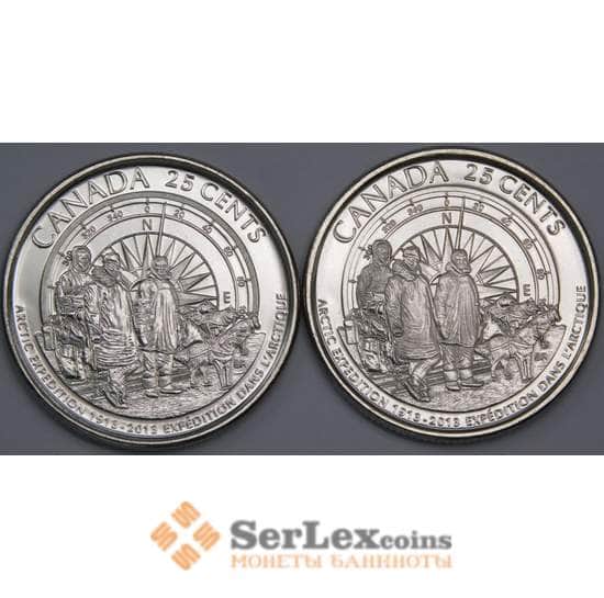 Канада набор монет 25 центов 2013 (2 шт.) Арктическая экспедиция UNC матовые+глянцевые арт. 40499