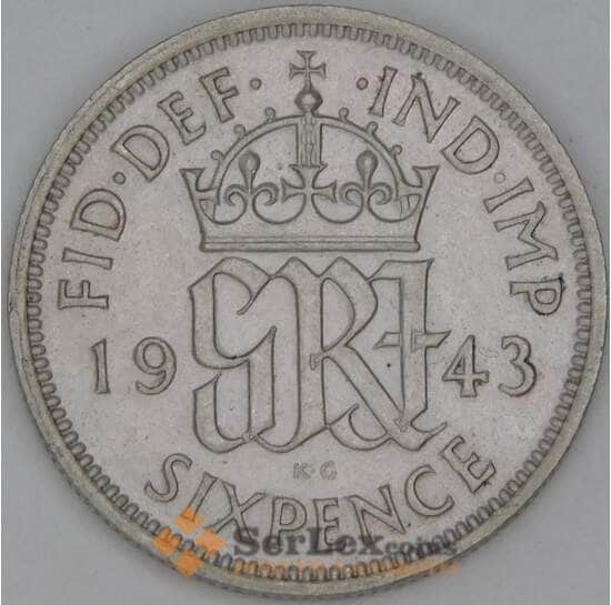 Великобритания 6 пенсов 1943 КМ852 XF арт. 53737