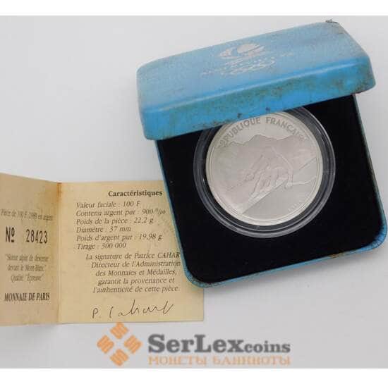 Франция 100 франков 1989 КМ971 Proof Альбервиль 1992 Горнолыжный спорт арт. 30690