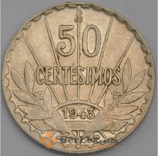 Уругвай 50 сентесимо 1943 КМ31 XF арт. 40474
