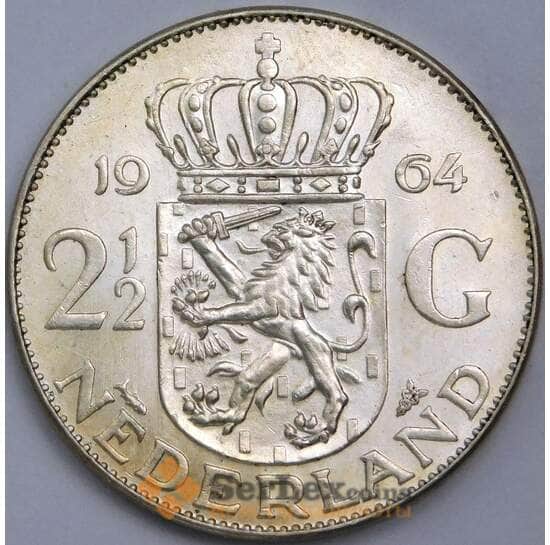 Нидерланды 2 1/2 гульдена 1964 КМ185 UNC штемпельный блеск арт. 40284
