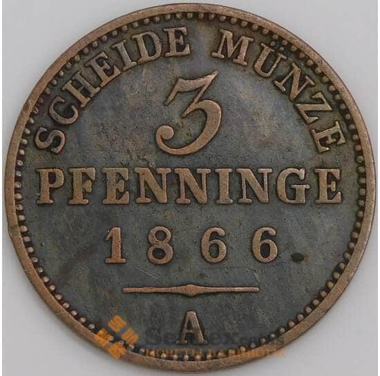 Германия - Пруссия монета 3 пфеннига 1866 А КМ482 XF арт. 47662
