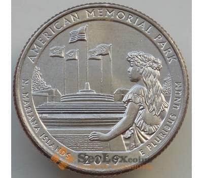 Монета США 25 центов 2019 UNC 47 парк Американский мемориальный парк UNC P арт. 14322