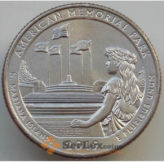США 25 центов 2019 UNC 47 парк Американский мемориальный парк UNC P арт. 14322