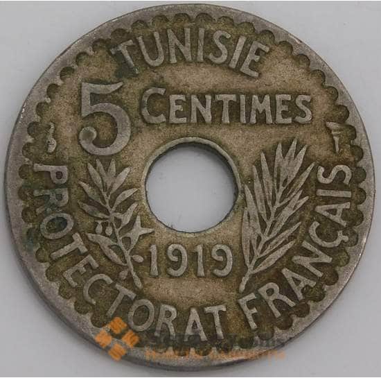 Тунис монета 5 сантимов 1919 KM242 VF арт. 45934