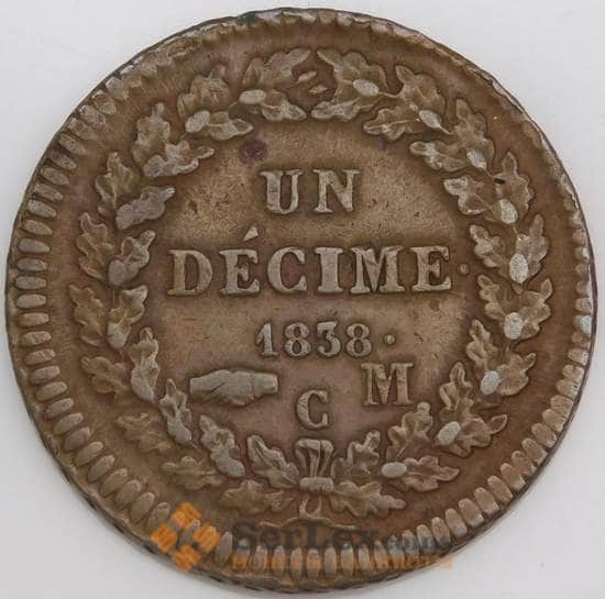 Монако монета 10 сантимов 1838 КМ97 VF+ арт. 47348
