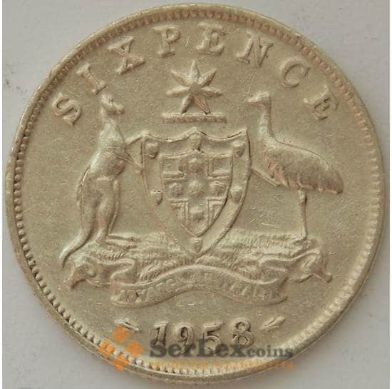 Австралия 6 пенсов 1958 КМ58 VF Серебро Елизавета II (J05.19) арт. 17290