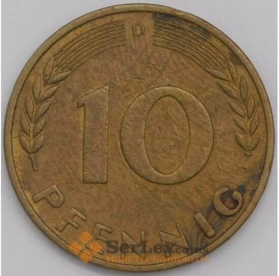 Германия монета 10 пфеннигов 1950 D КМ108 VF арт. 43234