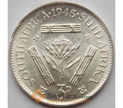 Монета Южная Африка ЮАР 3 пенса 1945 КМ26 aUNC арт. 14152