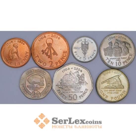 Гибралтар набор монет 1, 2, 5,10, 20, 50 пенсов 1 фунт (7 шт.) 2004 UNC  арт. 57138