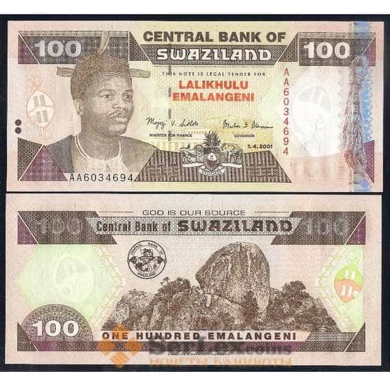 Свазиленд банкнота 100 эмалангени 2001 Р32 UNC  арт. 42479
