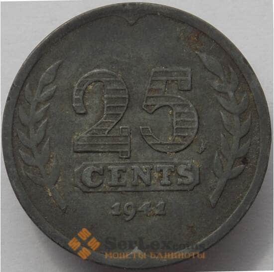 Нидерланды монета 25 центов 1941 КМ174 VF  арт. 15473