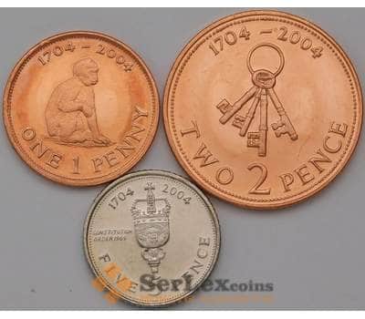 Монета Гибралтар набор монет 1, 2, 5 пенсов 2004 UNC 300 лет окупации Гибралтара арт. 37242