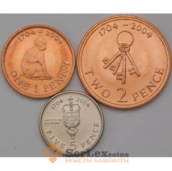 Гибралтар набор монет 1, 2, 5 пенсов 2004 UNC 300 лет окупации Гибралтара арт. 37242