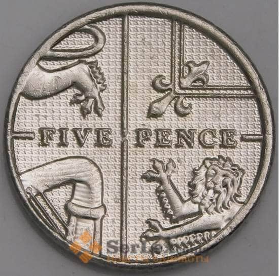 Великобритания монета 5 пенсов 2015 КМ1334 аUNC арт. 45921