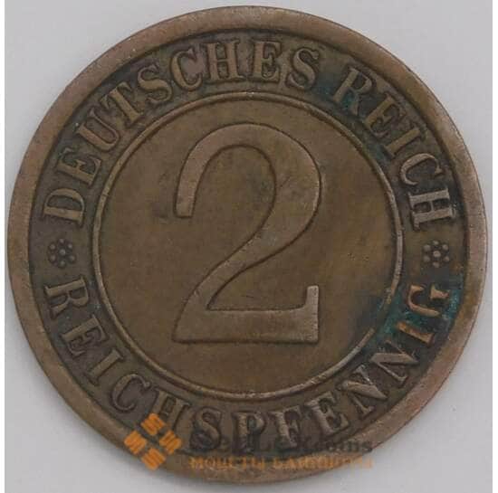 Германия монета 2 пфеннига (рейхспфенниг) 1925 А КМ38 XF арт. 29507