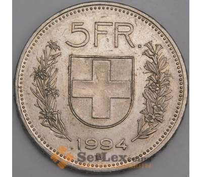 Швейцария монета 5 франков 1994 КМ40а XF арт. 45927