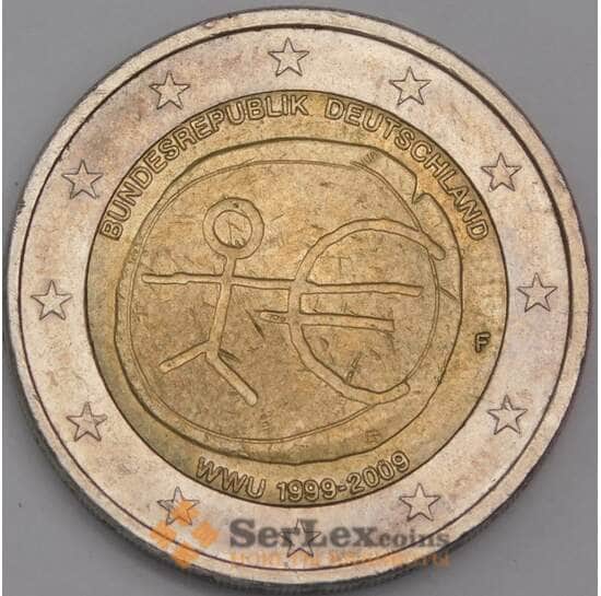 Германия монета 2 евро 2009 КМ277 XF 10 лет  арт. 42271